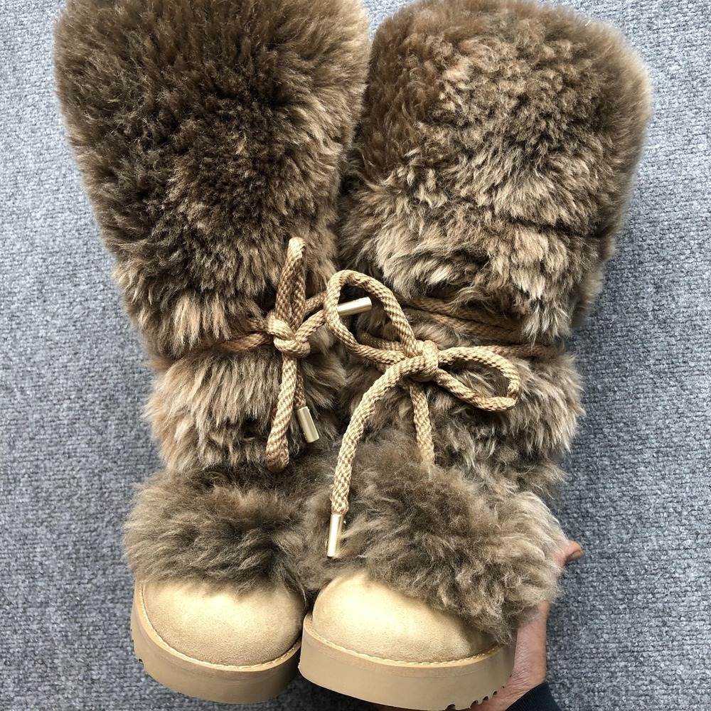 Y2K UGG Classic Posh Short Fur Pull-on Boots Beachwood Long Sheepskin Size 9 - Picture 12 of 13